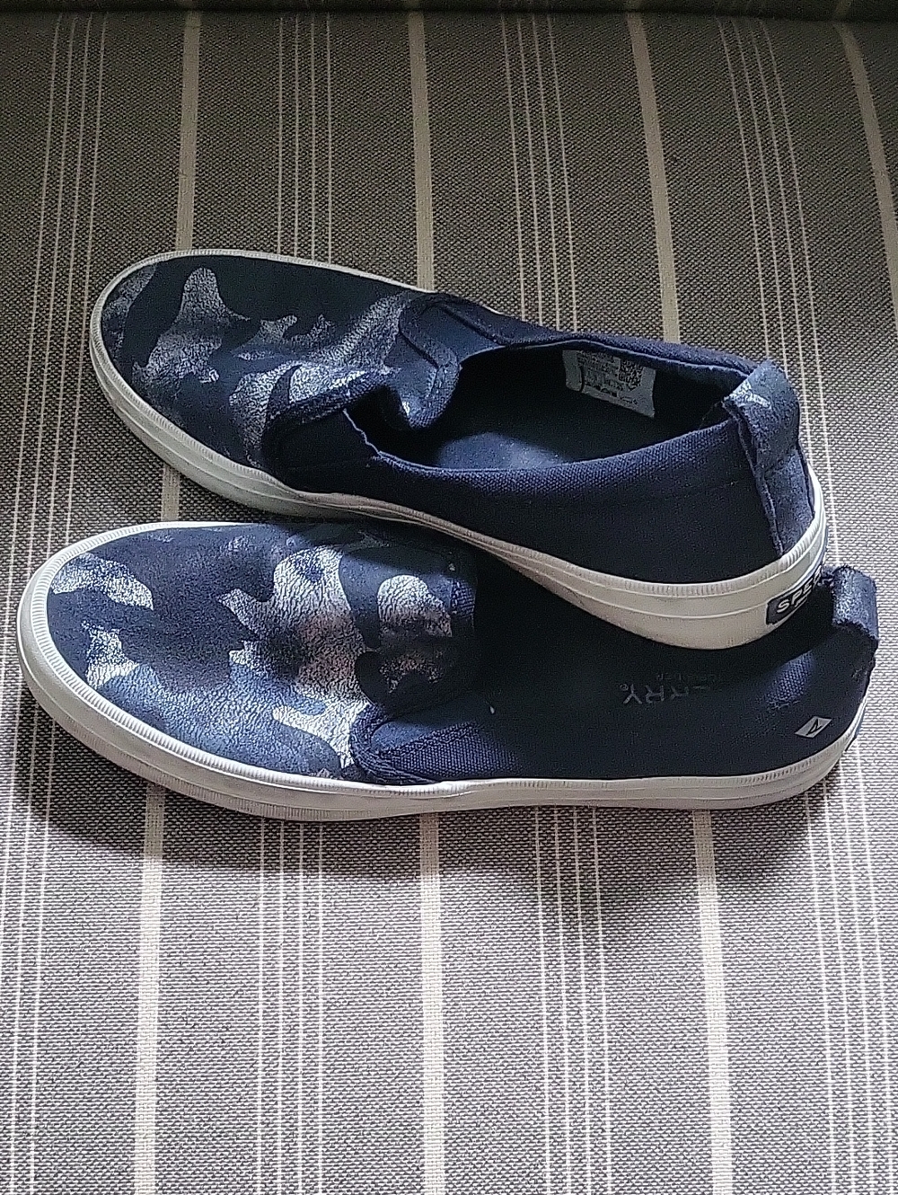 Sperry Navy Slip-On Sneakers with Metallic Camo Accents